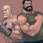  abs alex_louis_armstrong alex_luis_armstrong bald beard black_hair facial_hair fullmetal_alchemist goatee male manly mukuo multiple_boys muscle mustache sig_curtis simple_background sparkle 