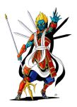  bishamonten_(shin_megami_tensei) armor blonde_hair blue_skin demon persona shin_megami_tensei spear sword 