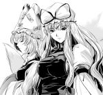  closed_eyes hat monochrome multiple_girls tail touhou yakumo_ran yakumo_yukari yamaguchi_takashi yamaguchi_yuu 