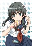  blue_eyes crepe digital_media_player earphones eating hair_ornament mishima_hiroji saten_ruiko school_uniform serafuku star to_aru_kagaku_no_railgun to_aru_majutsu_no_index 