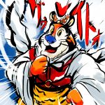  crossover kellogg&#039;s kellogg's nyoron_(fudegatana) okisimo parody solo tiger tiger_stripes tony_the_tiger toramaru_shou toramaru_shou_(cosplay) touhou 