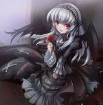  hairband mtyy petals red_eyes rose rozen_maiden silver_hair smile solo suigintou wings 