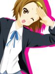  brown_eyes brown_hair hairband headband k-on! moutiko salute school_uniform solo tainaka_ritsu wink 