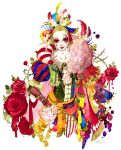 bad_id blonde_hair cefca_palazzo clown colorful face_paint facepaint feathers final_fantasy final_fantasy_vi flower male rose sakizou solo traditional_media 
