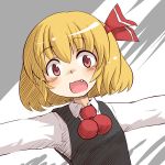  :3 bad_id blonde_hair face fang open_mouth outstretched_arms red_eyes rumia short_hair sketch solo spread_arms touhou yuragi_(nukomomo) 