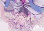  1boy androgynous bishounen black_shirt cloak facing_up fate/grand_order fate_(series) long_hair looking_up lying masuo1992 merlin_(fate) messy_hair on_back shirt violet_eyes white_background white_cloak white_hair 