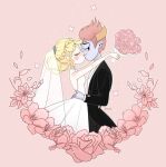  1boy 1girl blonde_hair husband_and_wife kiss redhead star_butterfly star_vs_the_forces_of_evil tom_lucitor wedding_dress 