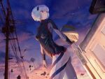  1girl absurdres ayanami_rei blue_hair bodysuit clouds cloudy_sky highres ini9602 multicolored_bodysuit multicolored_clothes neon_genesis_evangelion plugsuit rebuild_of_evangelion red_eyes sky solo 