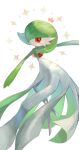  artist_name closed_mouth commentary_request from_side gardevoir highres kikuyoshi_(tracco) looking_at_viewer outstretched_arms pokemon pokemon_(creature) red_eyes signature smile solo sparkle white_background 