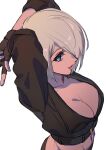  angel_(kof) beniazumaru blue_eyes breasts gloves highres jacket large_breasts the_king_of_fighters white_hair 