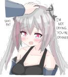  1girl artist_request azur_lane bare_shoulders blush gradient_hair grey_hair hair_horns hand_on_another&#039;s_head headpat long_hair multicolored_hair open_mouth out_of_frame pink_hair san_francisco_(azur_lane) simple_background solo_focus trembling twintails upper_body white_background 