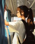  1girl bag day highres lips long_hair ponytail portrait sam_yang short_sleeves solo standing wide_sleeves 