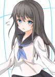  1girl akebi-chan_no_serafuku akebi_komichi akebi_komichi_(cosplay) asashio_(kancolle) bangs black_hair black_sailor_collar black_skirt blue_eyes blue_neckerchief blush commentary_request cosplay dakkusu dated eyebrows_visible_through_hair hair_between_eyes highres kantai_collection long_hair look-alike looking_at_viewer neckerchief one-hour_drawing_challenge open_mouth pleated_skirt roubai_academy_school_uniform_(old) sailor_collar shirt signature skirt solo very_long_hair white_background white_shirt 