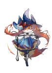  1girl :&lt; absurdres animal_ear_headwear animal_nose arm_up asymmetrical_footwear bangs black_fur blue_dress blue_headwear blush body_fur boots bow braixen brooch chinese_commentary closed_mouth clothed_pokemon commentary_request detached_collar dress fang fang_out fire flat_chest fox_girl fox_tail full_body fur_collar furry furry_female hand_up hat hat_bow highres holding jewelry knee_boots leash legs_together long_hair looking_at_viewer mismatched_footwear orange_eyes outstretched_arm pawpads pokemon pokemon_(creature) red_bow redhead shiny shiny_hair short_dress sidelocks solo standing strapless strapless_dress tail transparent_background white_footwear white_fur witch_hat xiao_jiang_he_shannai yellow_fur 