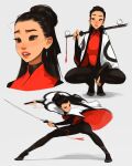  1girl arm_up bird black_legwear earrings highres jewelry lips motion_blur parted_lips sam_yang shadow spread_legs squatting standing sword weapon white_background 