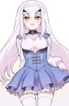  1girl akitokage01 blush breasts eyebrows_visible_through_hair eyelashes eyes_visible_through_hair fairy_knight_lancelot_(fate) fate/grand_order fate_(series) hair_between_eyes hair_ornament highres long_hair looking_at_viewer open_mouth skirt solo thigh-highs white_hair white_legwear yellow_eyes 