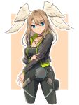  1girl black_bodysuit blue_eyes blue_pupils bodysuit breast_tattoo eunie_(xenoblade) green_hoodie head_wings hood hoodie jacket latex latex_bodysuit leather leather_jacket solo tattoo tekology white_wings wings xenoblade_chronicles_(series) xenoblade_chronicles_3 