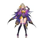  1girl absurdres ahoge alternate_costume bangs blonde_hair blush boots breasts brown_eyes cape closed_mouth commentary_request covered_navel detached_sleeves fire_emblem fire_emblem_fates fire_emblem_heroes full_body gesoking gradient gradient_clothes hair_ornament hand_up highres leotard lips long_hair looking_at_viewer medium_breasts official_art ophelia_(fire_emblem) shiny shiny_hair shiny_skin simple_background smile solo standing thigh-highs thigh_boots toeless_footwear toes white_background 