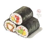  artist_logo commentary_request ehoumaki english_commentary food food_focus highres kailene makizushi mixed-language_commentary no_humans original painting_(medium) rice signature simple_background sushi traditional_media watercolor_(medium) white_background 