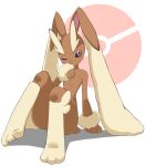  absurdres arm_support black_sclera colored_sclera commentary_request fool_iketani full_body furry hand_up highres knees licking lopunny one_eye_closed pink_eyes poke_ball_symbol pokemon pokemon_(creature) sitting solo toes tongue tongue_out white_background 