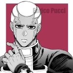  1boy character_name dark-skinned_male dark_skin enrico_pucci jojo_no_kimyou_na_bouken male_focus monochrome priest short_hair solo stone_ocean tanakaoften white_hair 