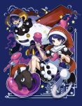  2girls :3 animal black_dress blue_eyes blue_hair blush closed_mouth doremy_sweet dream_soul dress dual_persona eyebrows_visible_through_hair hat highres horns howhow_notei multicolored_clothes multicolored_dress multiple_girls nightcap open_mouth pom_pom_(clothes) red_headwear shaded_face short_hair short_sleeves smile star_(symbol) tapir touhou white_dress 