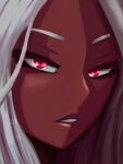  1girl absurdres boku_no_hero_academia close-up dark-skinned_female dark_skin eyebrows face highres looking_at_viewer mirko omniiro parted_lips red_eyes solo white_hair 