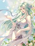  1girl absurdres bare_shoulders blue_hair blue_sky bug butterfly douluo_dalu dress flower hair_flower hair_ornament highres jewelry long_hair mo_ai_lingbao necklace sky tang_wutong_(douluo_dalu) weibo_id white_dress 