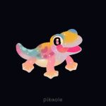  animal animal_focus artist_name black_background commentary english_commentary gecko lizard no_humans open_mouth original pikaole simple_background standing tongue tongue_out watermark 
