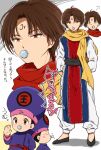 2boys brown_eyes brown_hair chinese_clothes dual_persona hand_up hat koenma male_focus multiple_boys multiple_views older pacifier ponto1588 scarf younger yu_yu_hakusho 