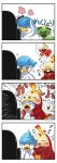  4koma alternate_hairstyle blue_eyes comb combing crocodile dreaming drooling duck fuecoco ice_cream ice_cream_cone karamimame no_humans pokemon pokemon_(creature) quaxly snot_bubble tearing_up zzz 