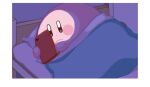  bed blanket blush_stickers bou_maron cellphone dot_mouth highres kirby kirby_(series) lying no_humans on_side phone pillow smartphone 