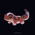  animal animal_focus artist_name black_background brown_eyes commentary english_commentary gecko lizard no_humans original pikaole simple_background spots watermark 