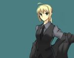  chiou_(iko) fate/stay_night fate/zero fate_(series) formal necktie pant_suit ponytail saber simple_background sketch suit waistcoat 