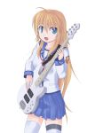  bass_guitar blonde_hair blue_eyes electric_guitar guitar instrument school_uniform sekine shiro_koshou thighhighs 