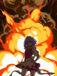  explosion fire hand_on_hip izayoi_sakuya maid maid_headdress red_eyes short_hair smoke standing tegaki touhou twin_braids yumiya 