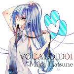  adjusting_hair bad_id blue_hair green_eyes hatsune_miku mouth_hold necktie otsuo ponytail solo vocaloid wink 
