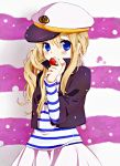  blonde_hair blue_eyes food fruit hat k-on! kotobuki_tsumugi listen!! long_hair peaked_cap sailor_hat solo strawberry tsuguha 