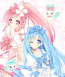  blue_eyes blue_hair choker chypre_(heartcatch_precure!) coffret_(heartcatch_precure!) cure_blossom cure_marine earrings futari_wa_precure hair_ornament hanasaki_tsubomi heart heartcatch_precure! heartcatch_pretty_cure! jewelry kurumi_erika long_hair magical_girl multiple_girls pink_eyes pink_hair ponytail precure purinko very_long_hair wink wrist_cuffs 