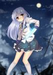  blade blazer blue_hair duji_amo graveyard kneehighs long_hair moon school_uniform skirt sky socks tachibana_kanade yellow_eyes 