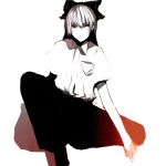  fujiwara_no_mokou gradient monochrome red_eyes shirt simple_background sitting smile spot_color touhou unknown_(artist) white_background 