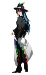  alternate_costume blue_hair contemporary ghost_in_the_shell ghost_in_the_shell_stand_alone_complex hat highres hinanawi_tenshi long_hair looking_back red_eyes siirakannu touhou transparent_background 