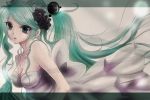  breasts cleavage dress green_eyes green_hair hatsune_miku jewelry long_hair necklace nobu_yan solo vocaloid 