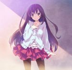  brown_hair cardigan inado_serere inato_serere long_hair original pantyhose skirt smile solo striped 