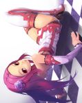  boots checkered checkered_floor detached_sleeves elbow_gloves flower gloves hair_flower hair_ornament high_heels kawa_akira long_hair original pink_hair red_eyes shoes solo thigh-highs thigh_boots thighhighs 