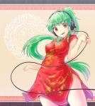  china_dress chinadress chinese_clothes erect_nipples eyeliner green_hair headphones highres hyuuga_azuri makeup nail_polish smile 