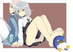  barefoot blonde_hair blue_eyes blush eila_ilmatar_juutilainen feet green_eyes legs multiple_girls necktie panties pantyhose rosettastone sanya_v_litvyak short_hair silver_hair strike_witches underwear uniform white_legwear white_pantyhose 