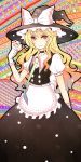  apron blonde_hair buttons card choker gloves gradient gradient_hair hat holding holding_card kirisame_marisa multicolored_hair necktie no_nose playing_card smile solo touhou vetina waist_apron white_gloves witch_hat yellow_eyes 