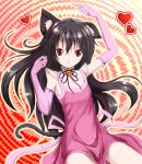  bell black_hair cat_ears cat_tail elbow_gloves heart highres jingle_bell long_hair looking_at_viewer mi_ti nekomimi original red_eyes solo tail 