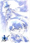  detective_conan edogawa_conan kaitou_kid kudou_shinichi male glasses monochrome sketch 